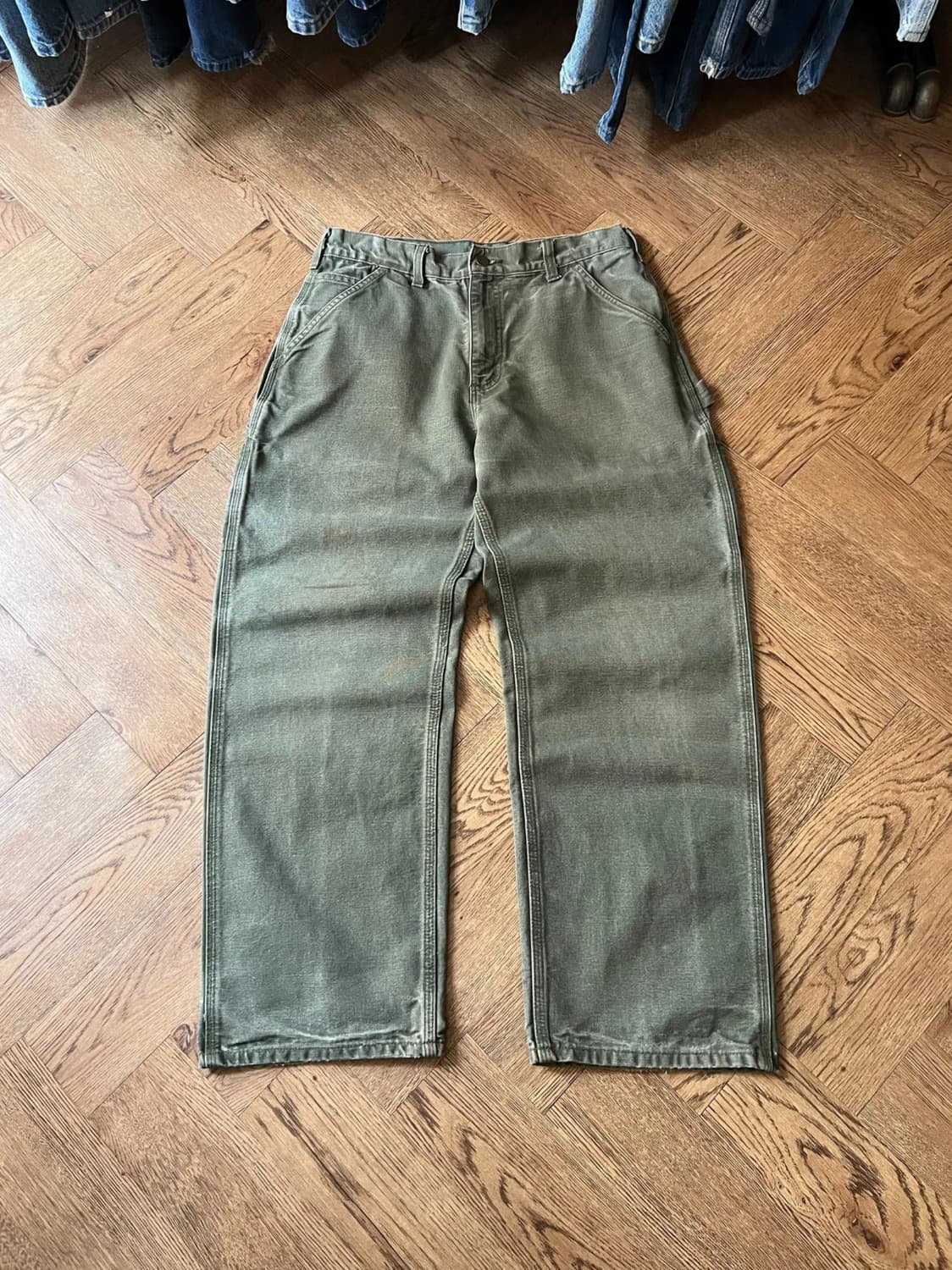 [32]칼하트 USA 빈티지 워싱 모스그린 싱글니 카펜터 워크 팬츠 상품이미지1