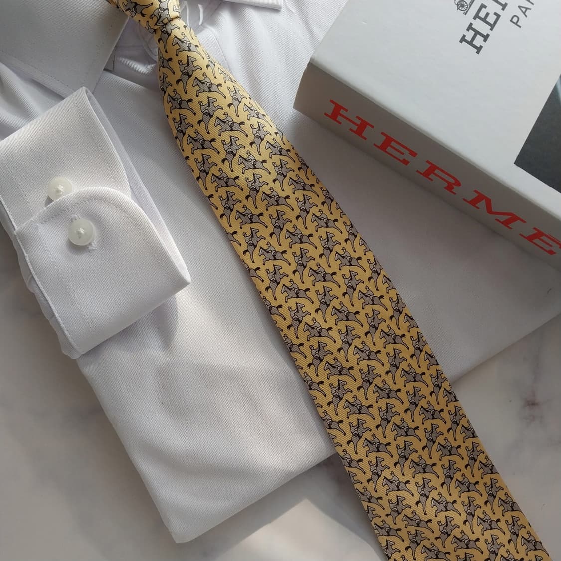 에르메스 실크 옐로우 승마 모티브 넥타이 9.5cm A-등급  K1329 상품이미지8