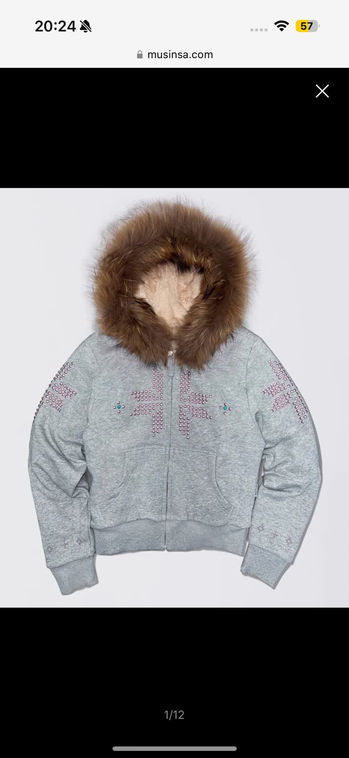 스컬프터 퍼 트리밍 후드집업 M 멜란지 그레이 상품이미지1