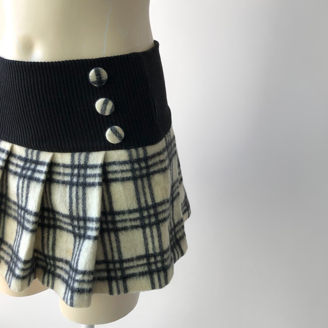 울 크림 체크 플리츠 미니 스커트  상품이미지3