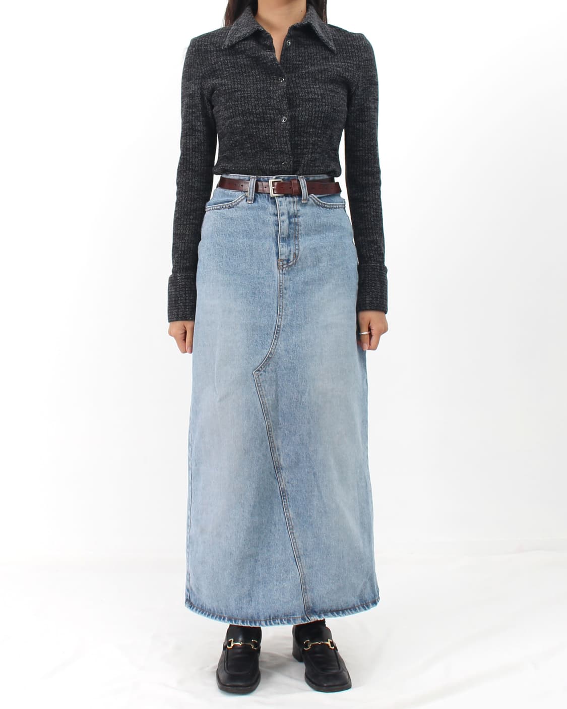 막스앤코 MAX&Co 막스마라 빈티지 울 타올 슬림 그레이 패턴 셔츠 블 상품이미지3