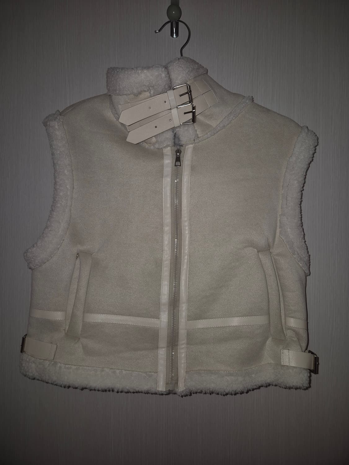 일본 빈티지 아이보리 핑크 무스탕 조끼 상품이미지3