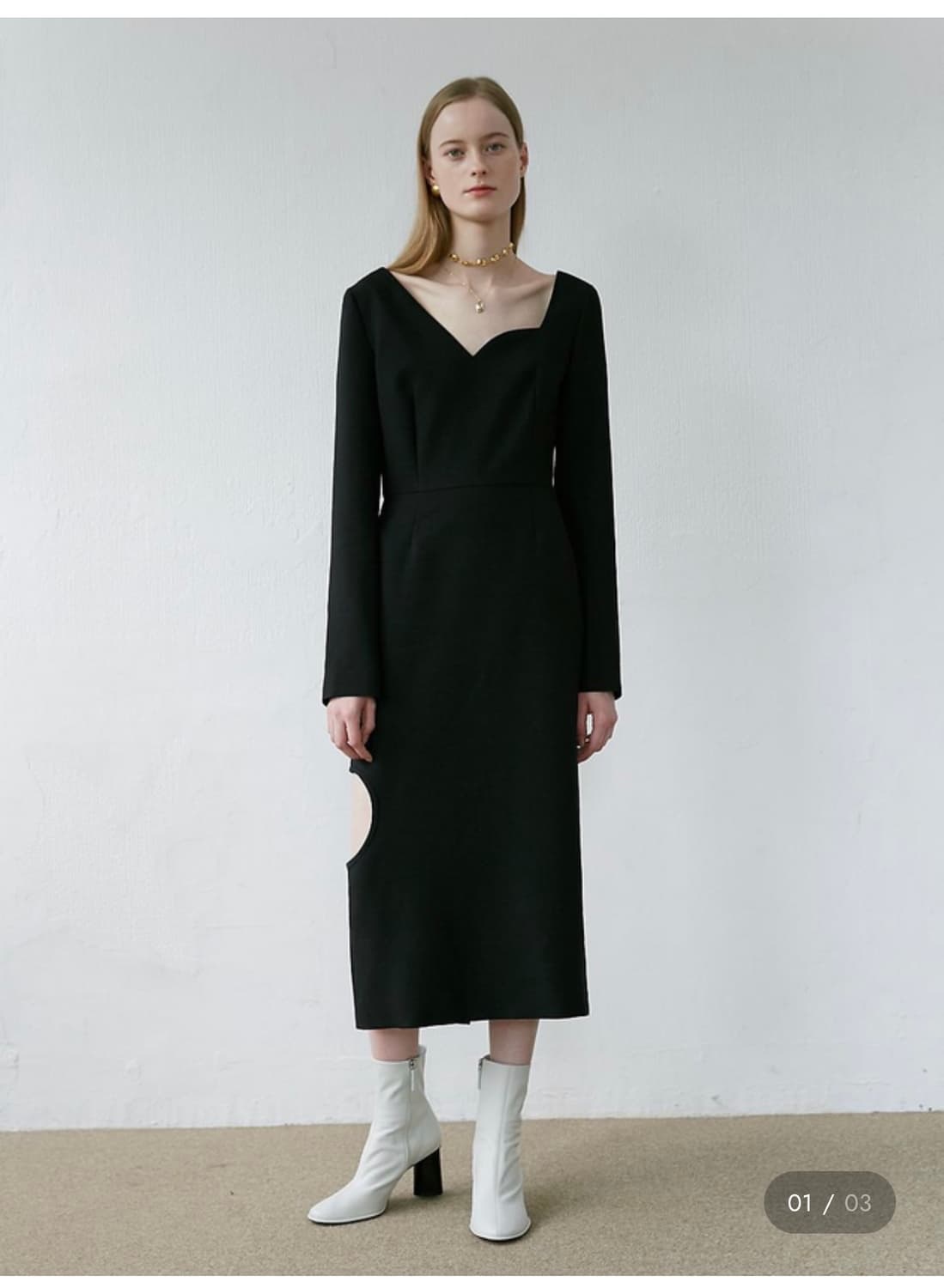 리유니 블랙 컷아웃 언밸런스 원피스 상품이미지1