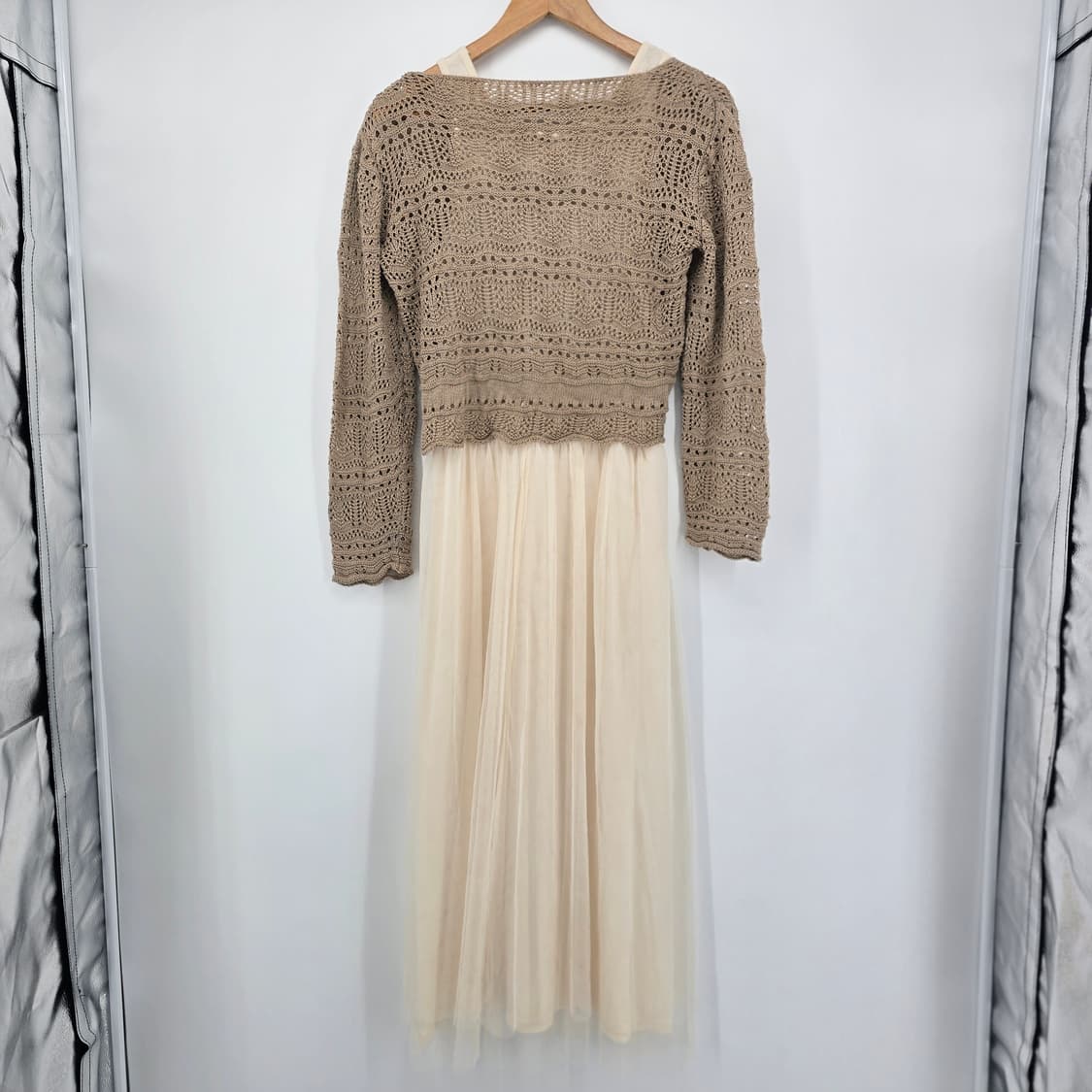 아이보리 롱 원피스 + 크로셰 가디건 코디 세트 상품이미지3