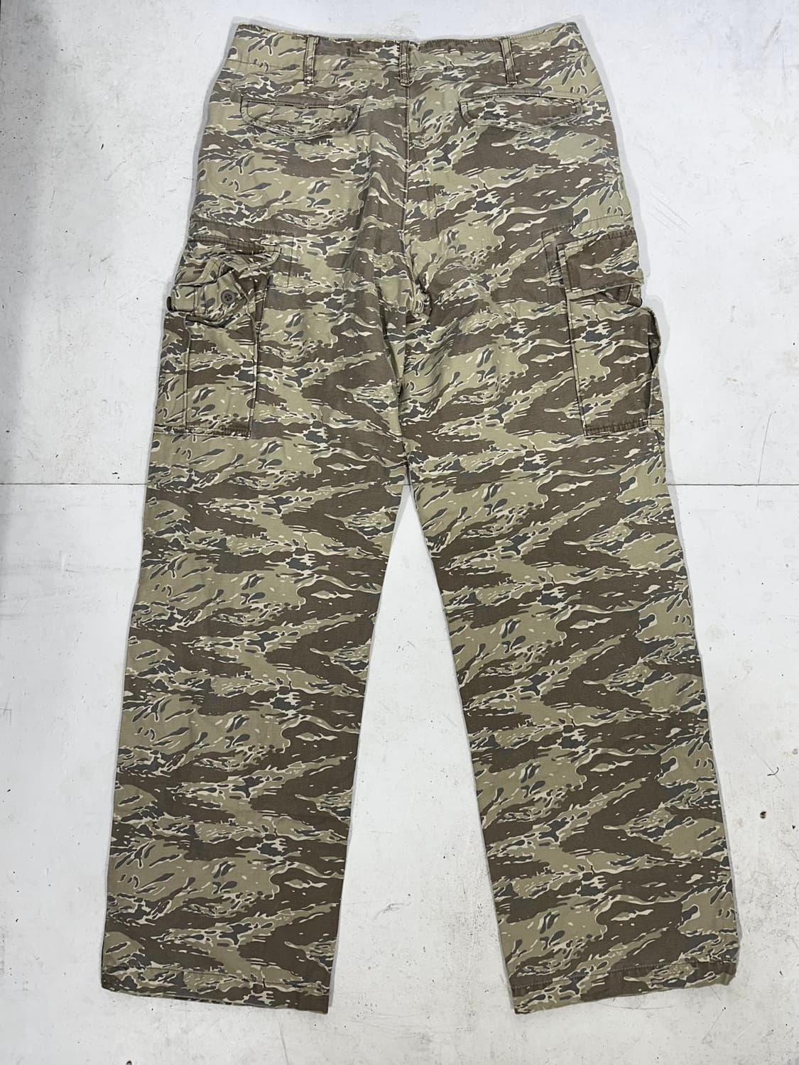 일본 빈티지 베이지 와이드 밀리터리 카모 카고 팬츠 S 상품이미지5