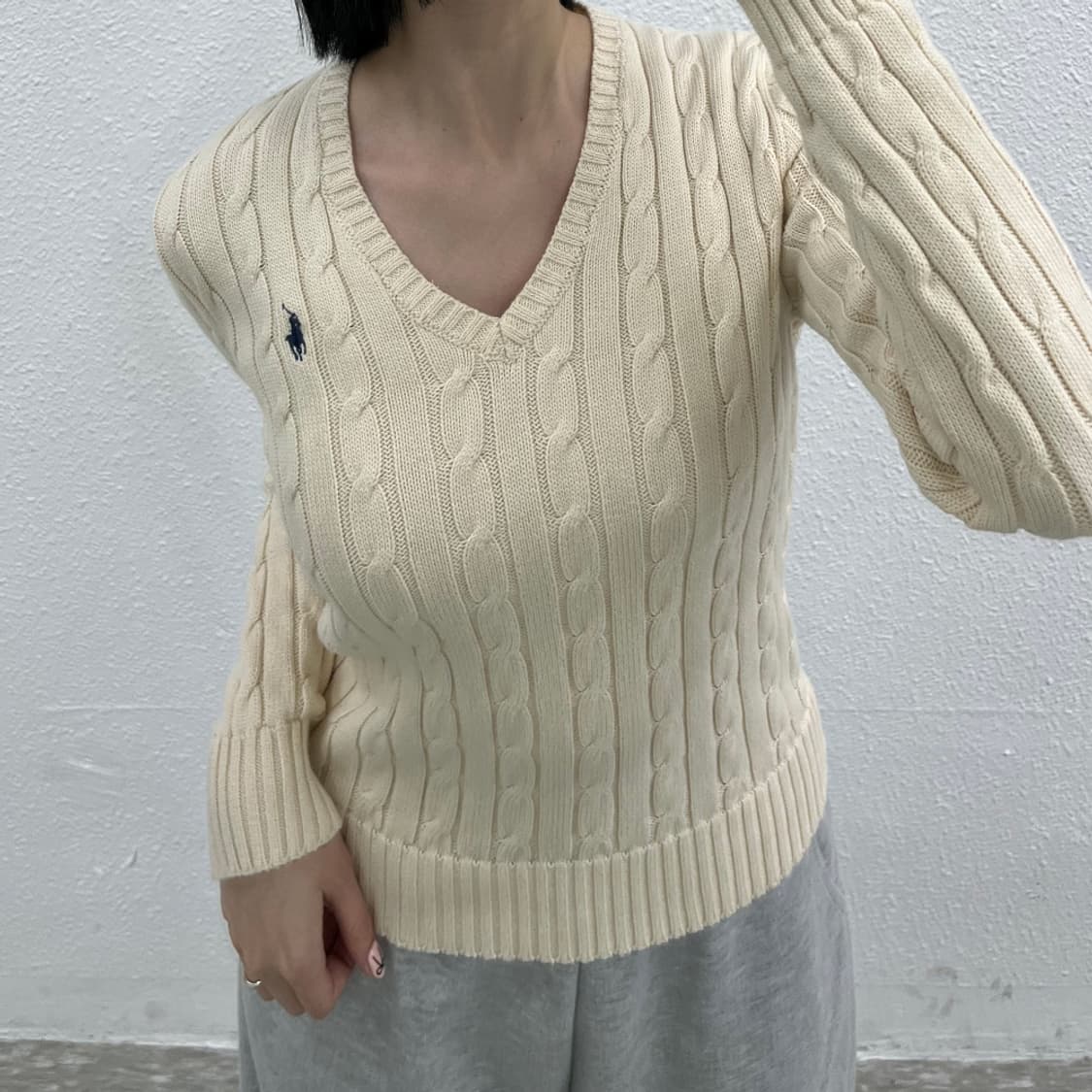 폴로 랄프로렌 네이비포니 아이보리 꽈배기 니트 S 상품이미지7
