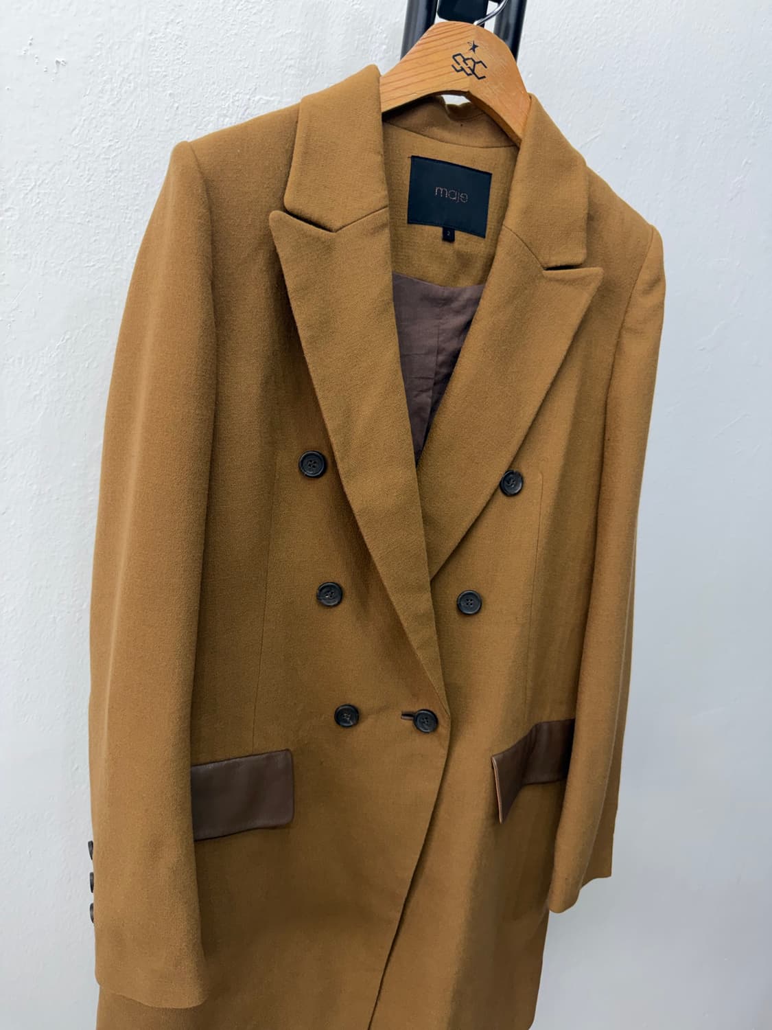 마쥬 더블 버튼 가죽 디테일 블레이저 브라운 코트자켓 2 상품이미지2