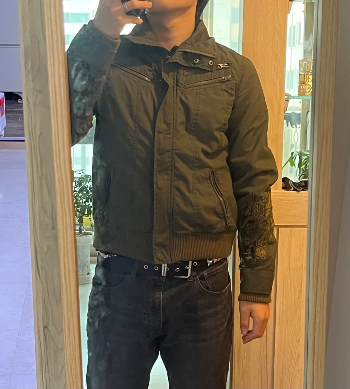 할리데이비슨 로고 자수 크롭 봄버자켓 올리브 카키 y2k 상품이미지7