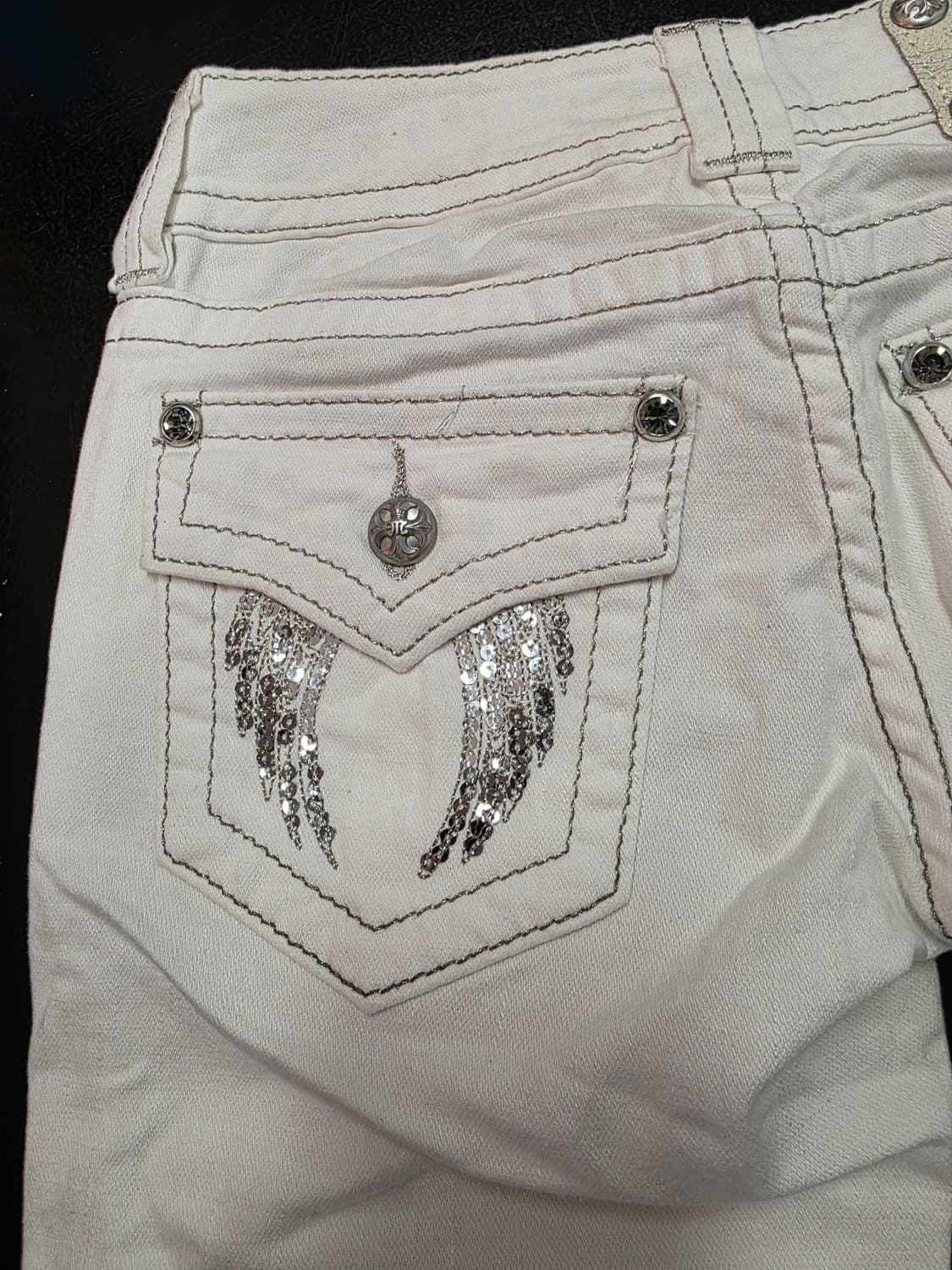 MISS ME 미스미 Y2K 로우라이즈 8부 데님 팬츠 크림진 25 상품이미지8