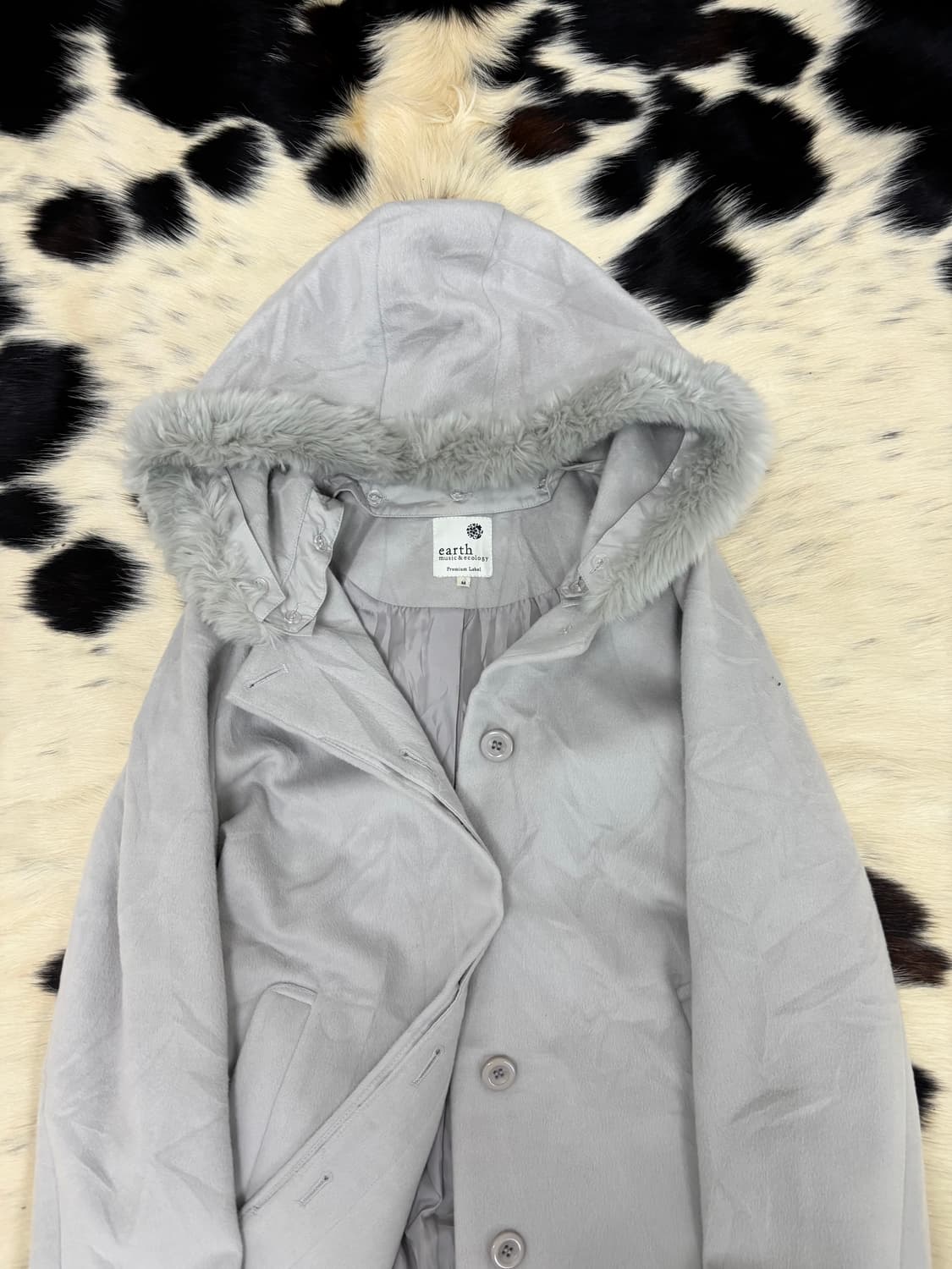 Grey Fur Hoodie Long Coat 상품이미지7