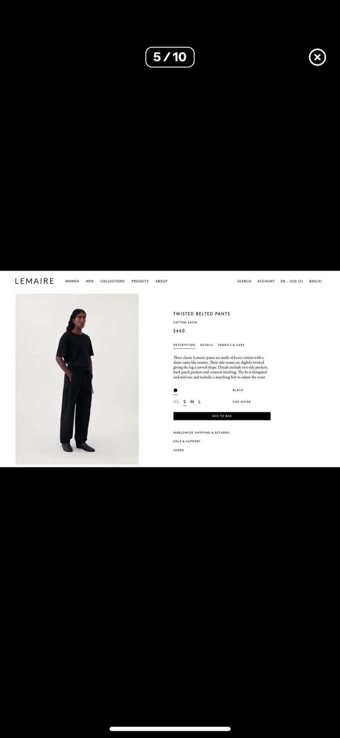 구매]르메르 22ss 코튼 새틴(사틴) 트위스티드 벨티드 팬츠 Lsize 상품이미지5