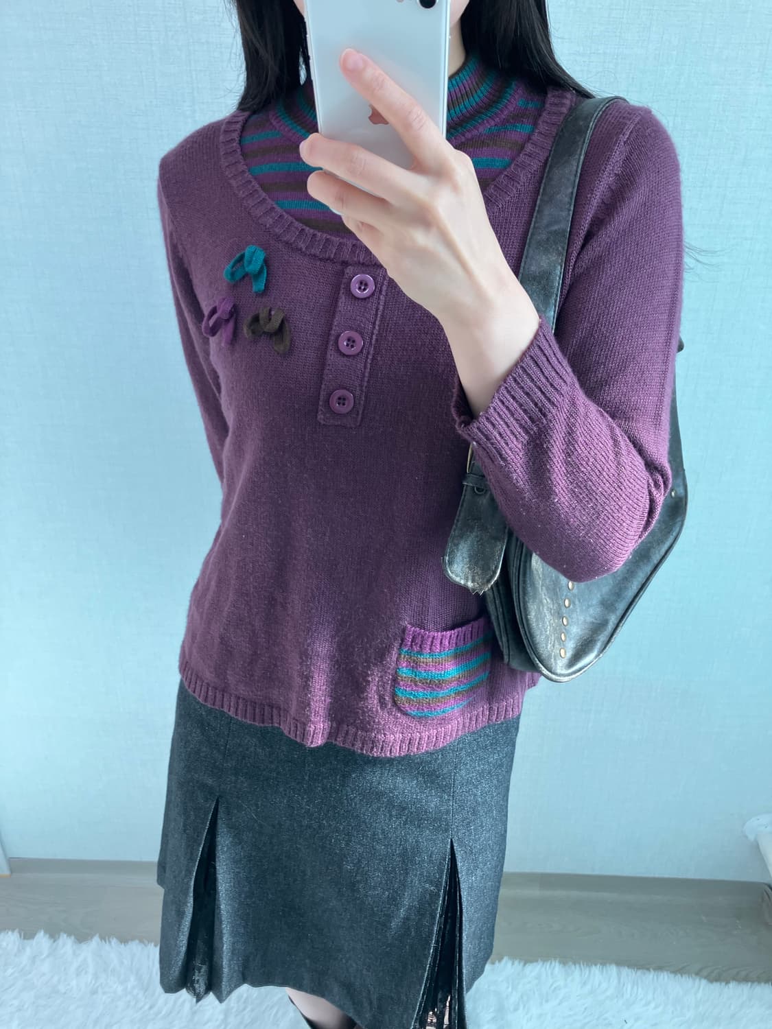 jpn vintage 퍼플 스트라이프 니트 y2k 스트릿 갸루 펑키 상품이미지1