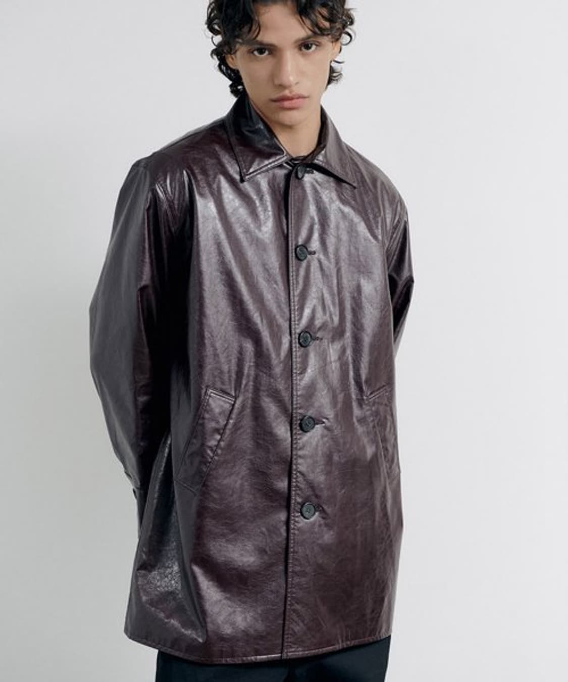 애니타임로릭 페이크레더 중기장 코트 M 상품이미지1