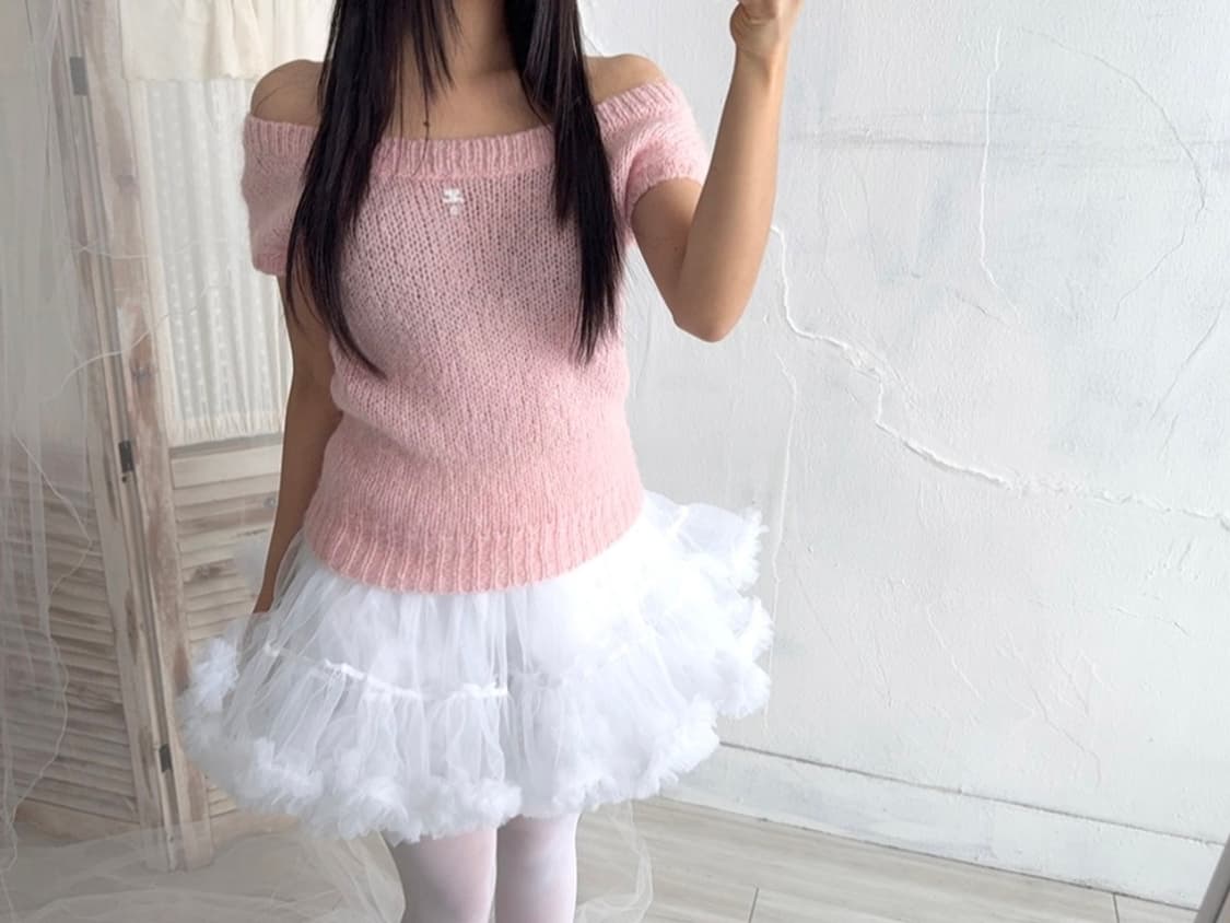 riipi 빈티지 꾸레쥬 couregges 핑크 반팔 니트 발레코어 상품이미지4