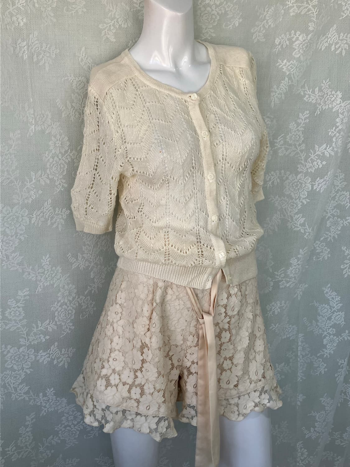 빈티지 아이보리 반팔 가디건 1136 모리걸 y2k 스트릿 갸루 펑키 일 상품이미지1