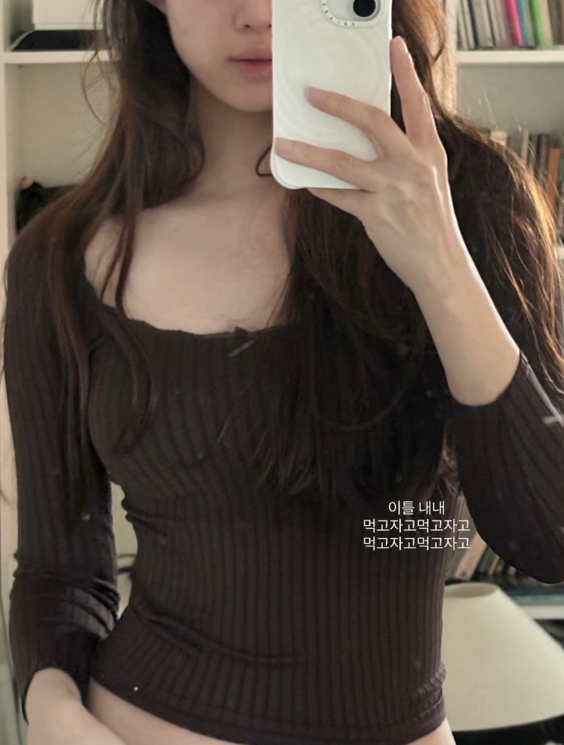 ZARA 자라 슬림핏 브이넥 리본 골지 긴팔 탑 브라운 상품이미지4