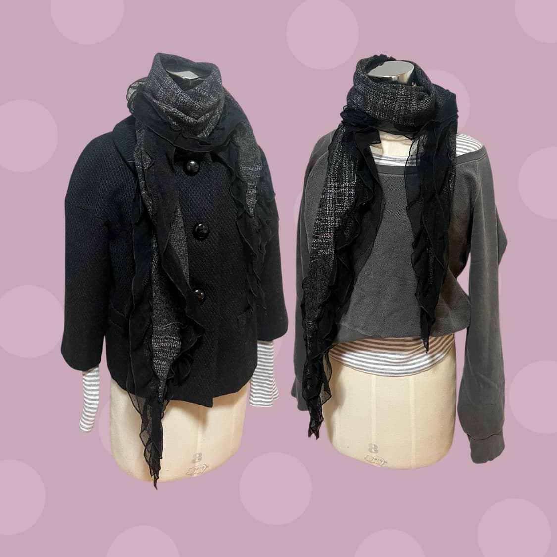 도쿄 빈티지걸의 도트무늬 프릴 블랙 스카프 상품이미지2