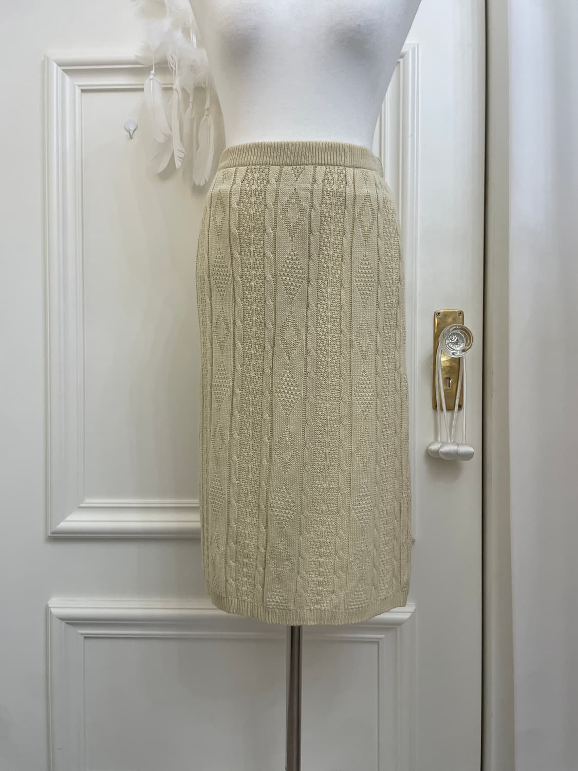 beige twist knit banding skirt 상품이미지5