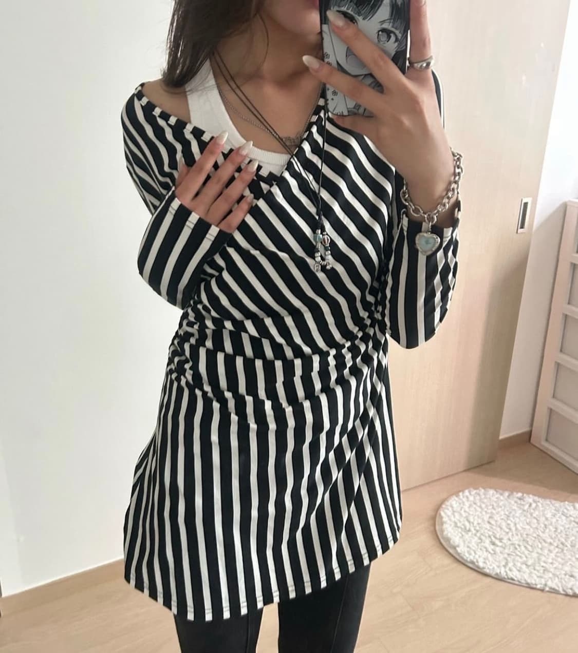 stripe shirring top 상품이미지4