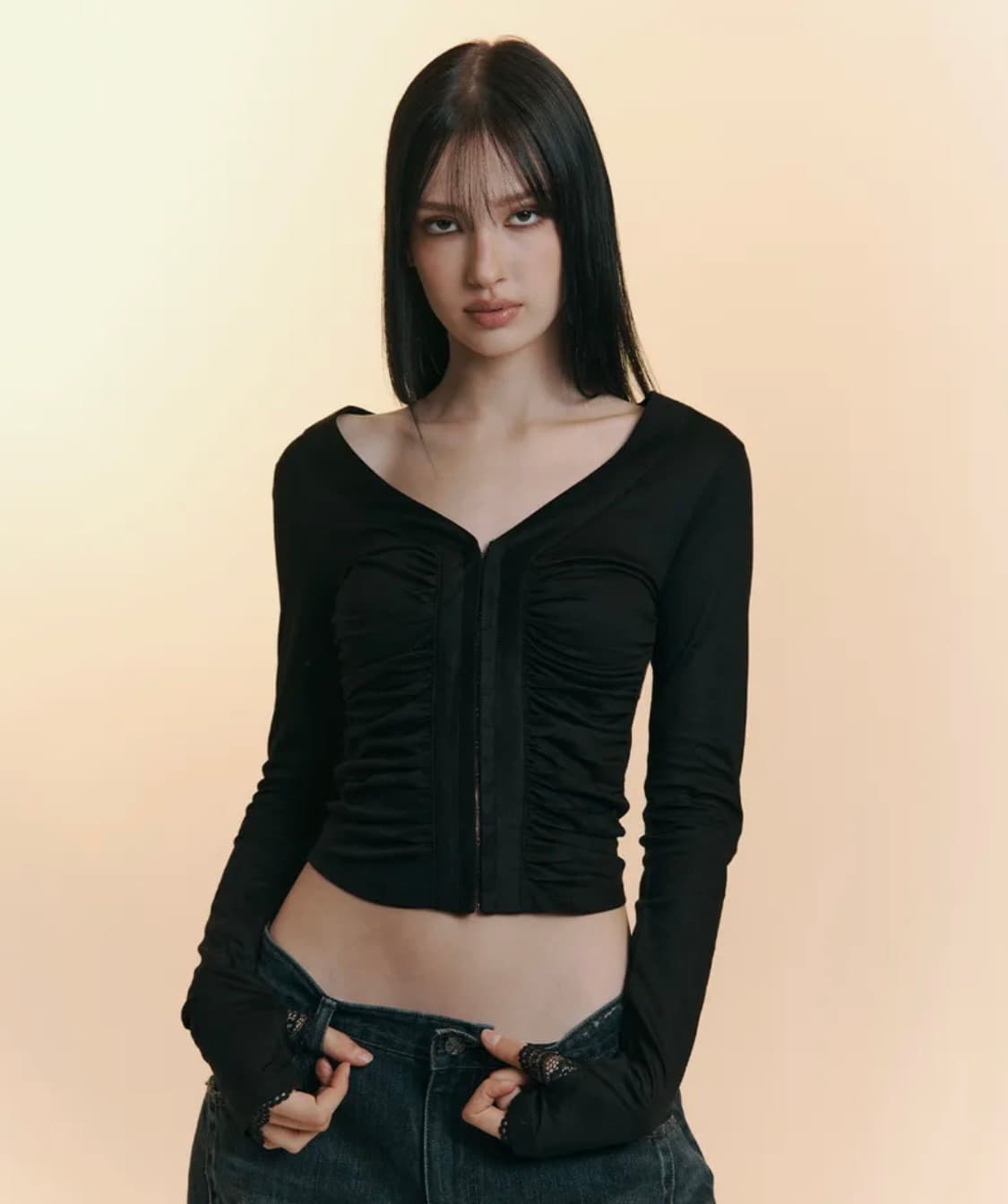 플리즈노팔로우 칸델라탑 칸델라 후크 셔링 롱슬리브 탑 상품이미지1