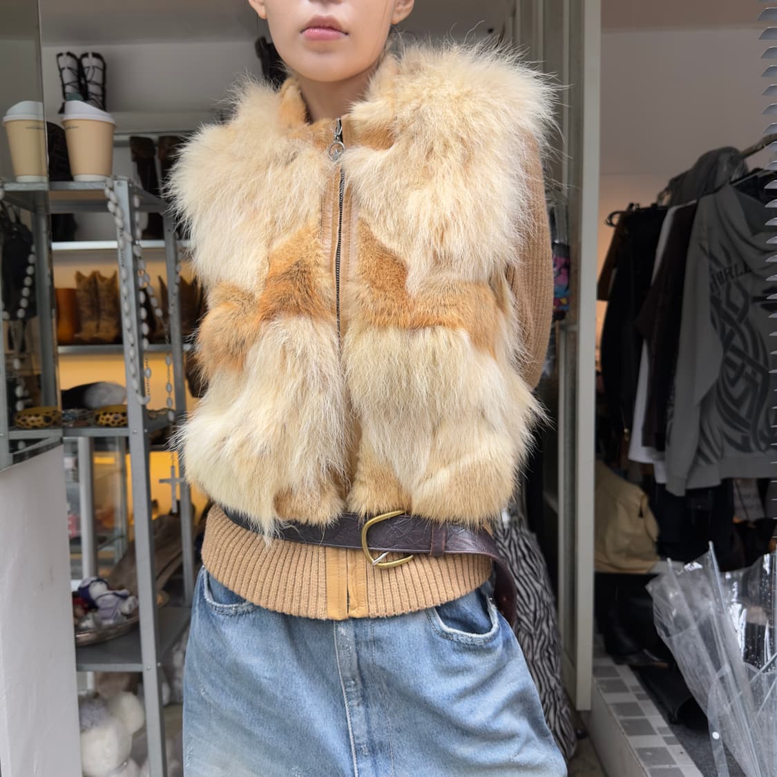 00s BASIC 브랜드 폭스/래빗 퍼 스웨터 재킷 상품이미지7