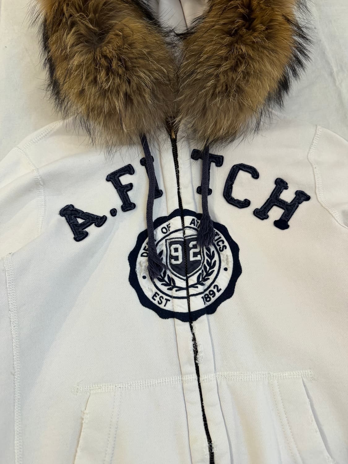 아베크롬비 y2k 울프죠 퍼 후드집업 화이트 상품이미지2