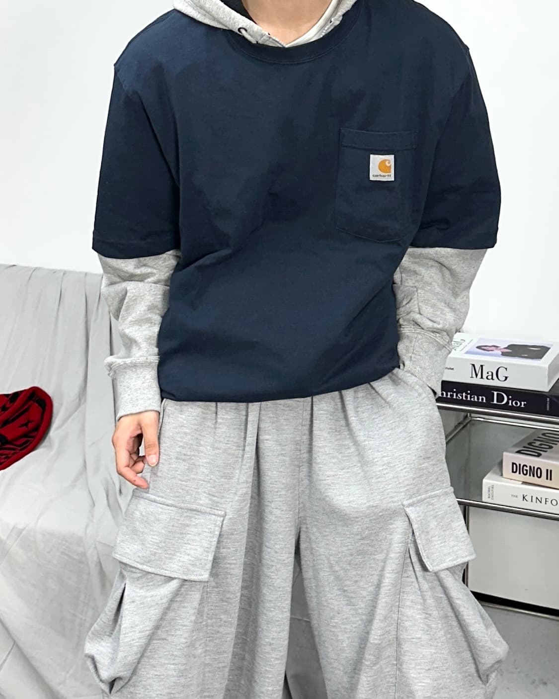 칼하트 네이비 포켓 반팔티 L 상품이미지2