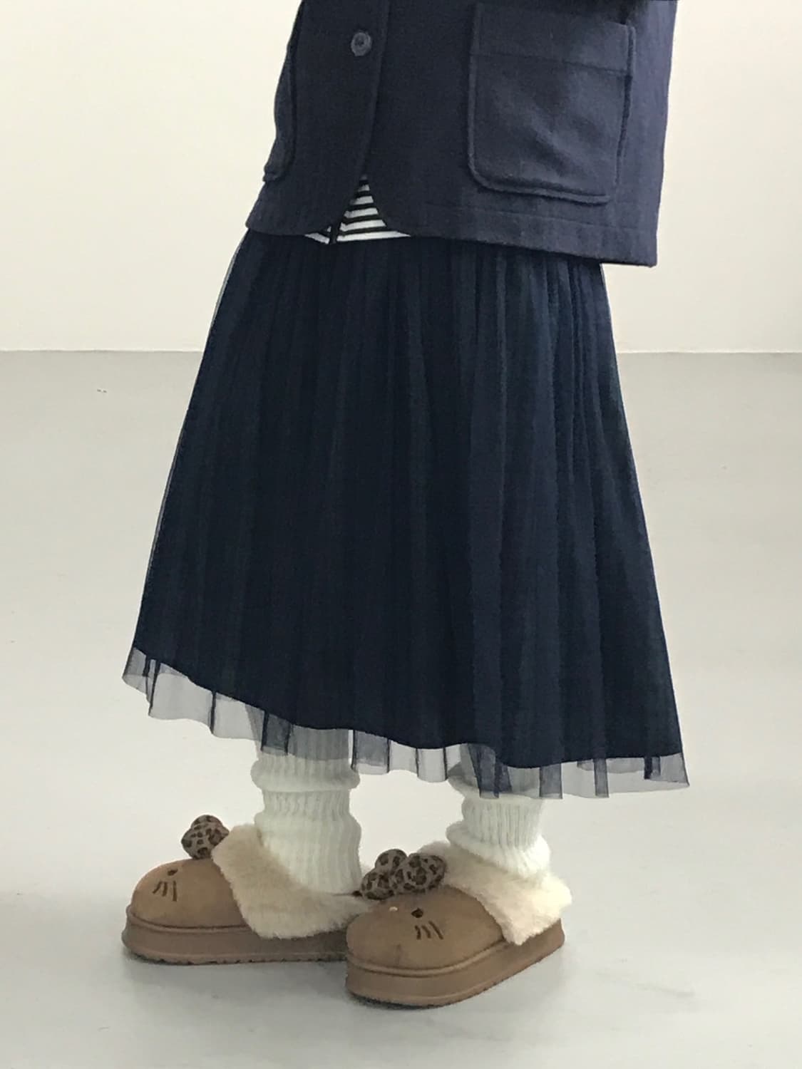 Jpn Navy Layered Green Plaid Midi Skirt 상품이미지3