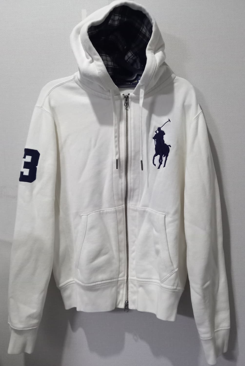 폴로 POLO 빅포니 화이트 체크 후드집업 90/S 상품이미지1