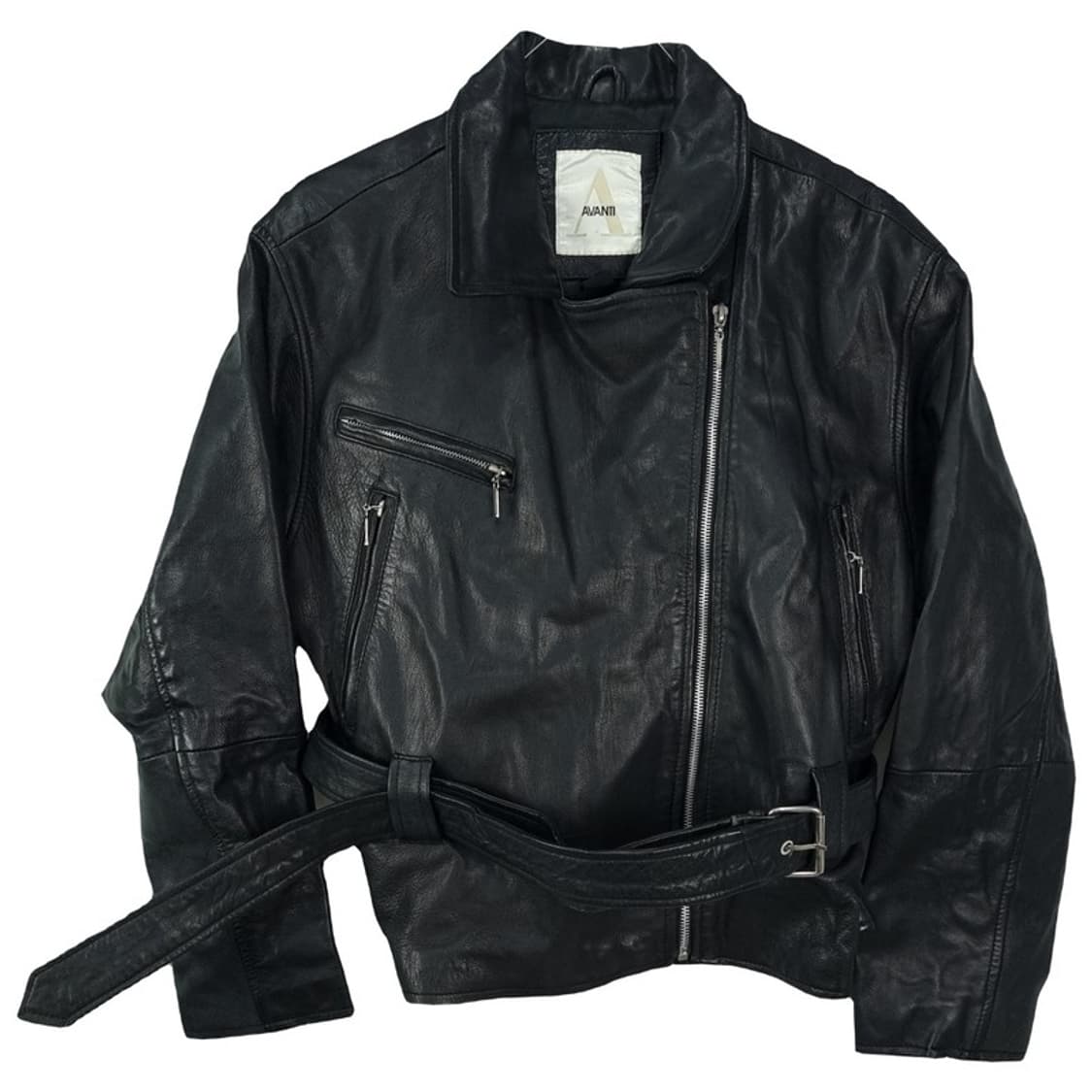 [빈티지] 리얼 쉽스킨 벨티드 양가죽 사선 라이더 자켓 블랙 M18867 상품이미지2