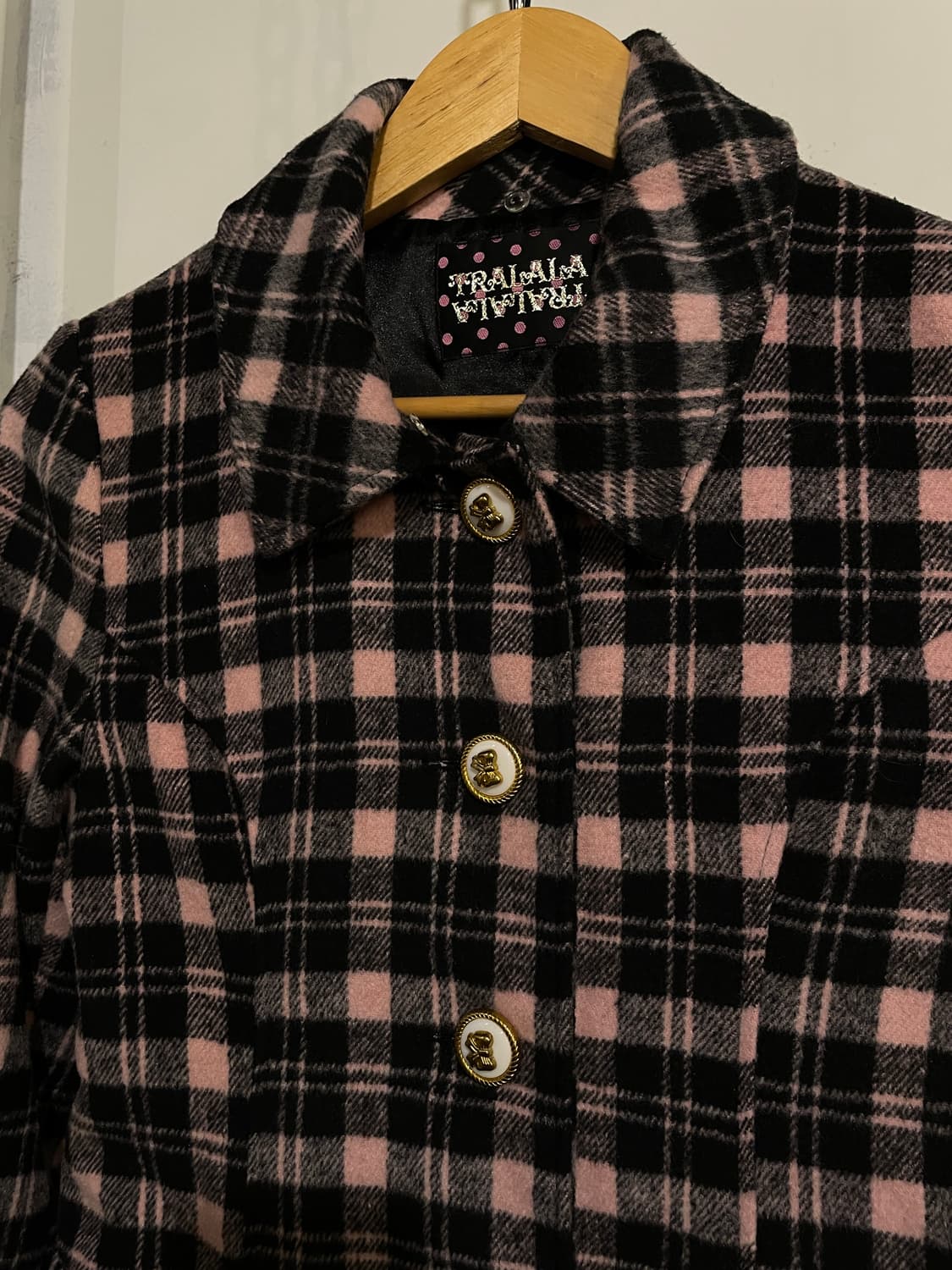 tralala 트랄랄라 리본 버튼 핑크 체크 코트 갸루 러블리 상품이미지2