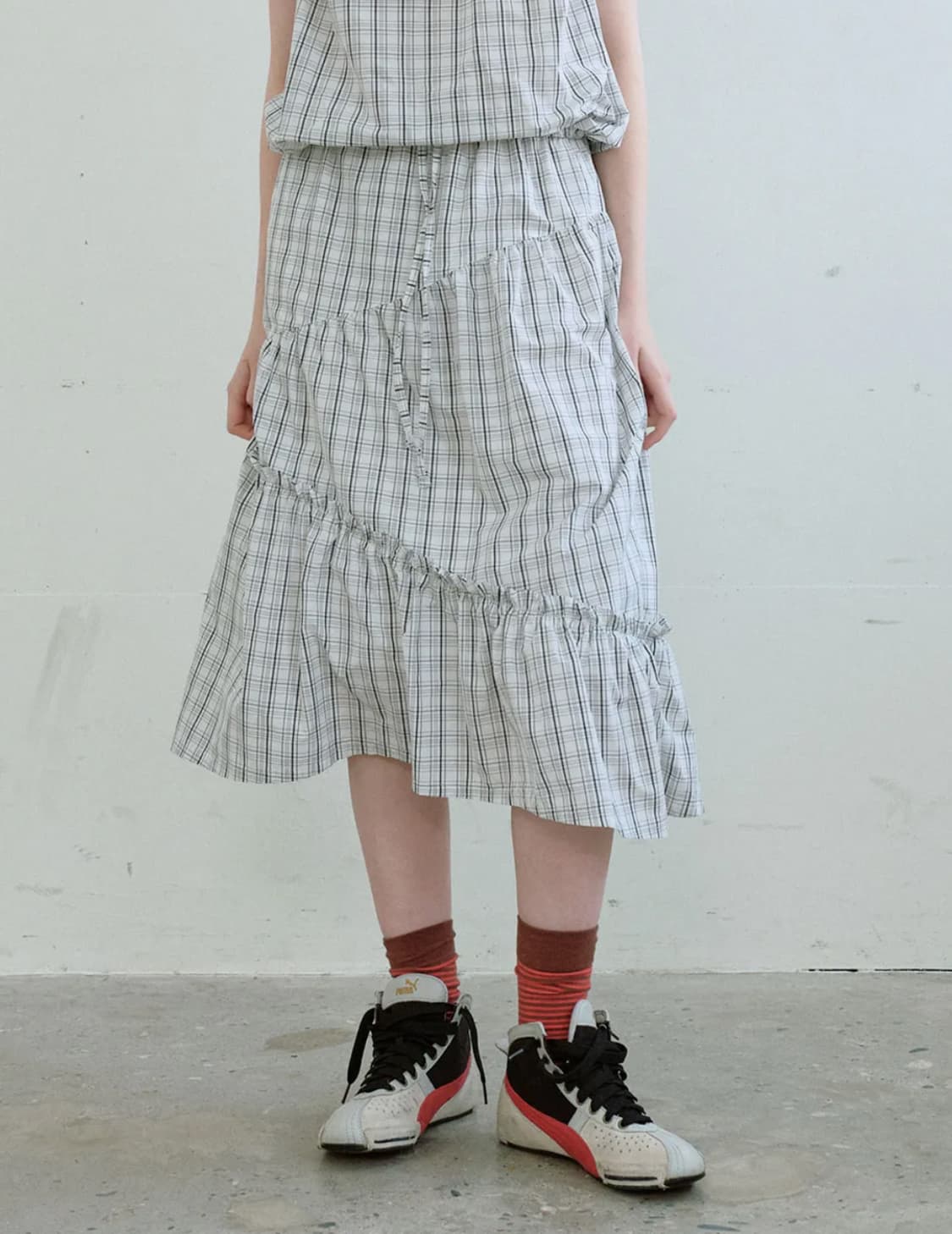 엔조블루스 셔링 밴딩 스커트 화이트 상품이미지1