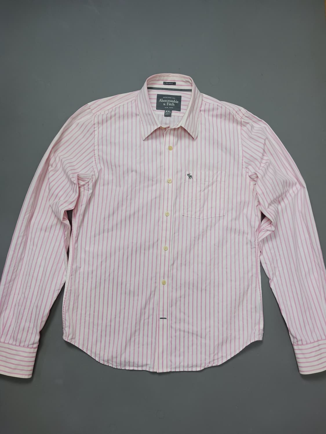 [2XL] 아베크롬비 앤 피치 머슬핏 핑크 스트라이프 셔츠 상품이미지1
