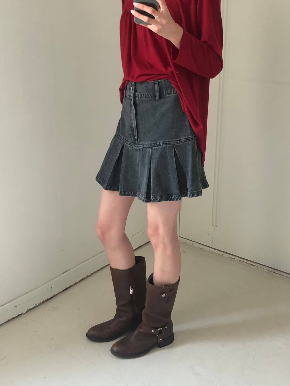 일본빈티지 데님 플리츠스커트 상품이미지2