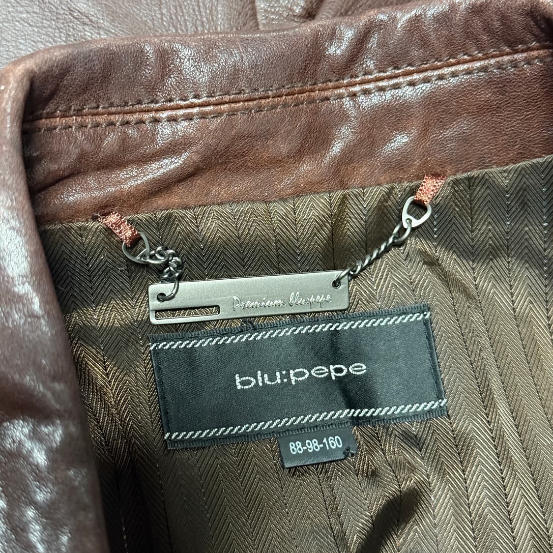 Blu pepe 100% 양가죽 왁스 코팅 딥 브라운 쉽스킨 레더 자켓 상품이미지5