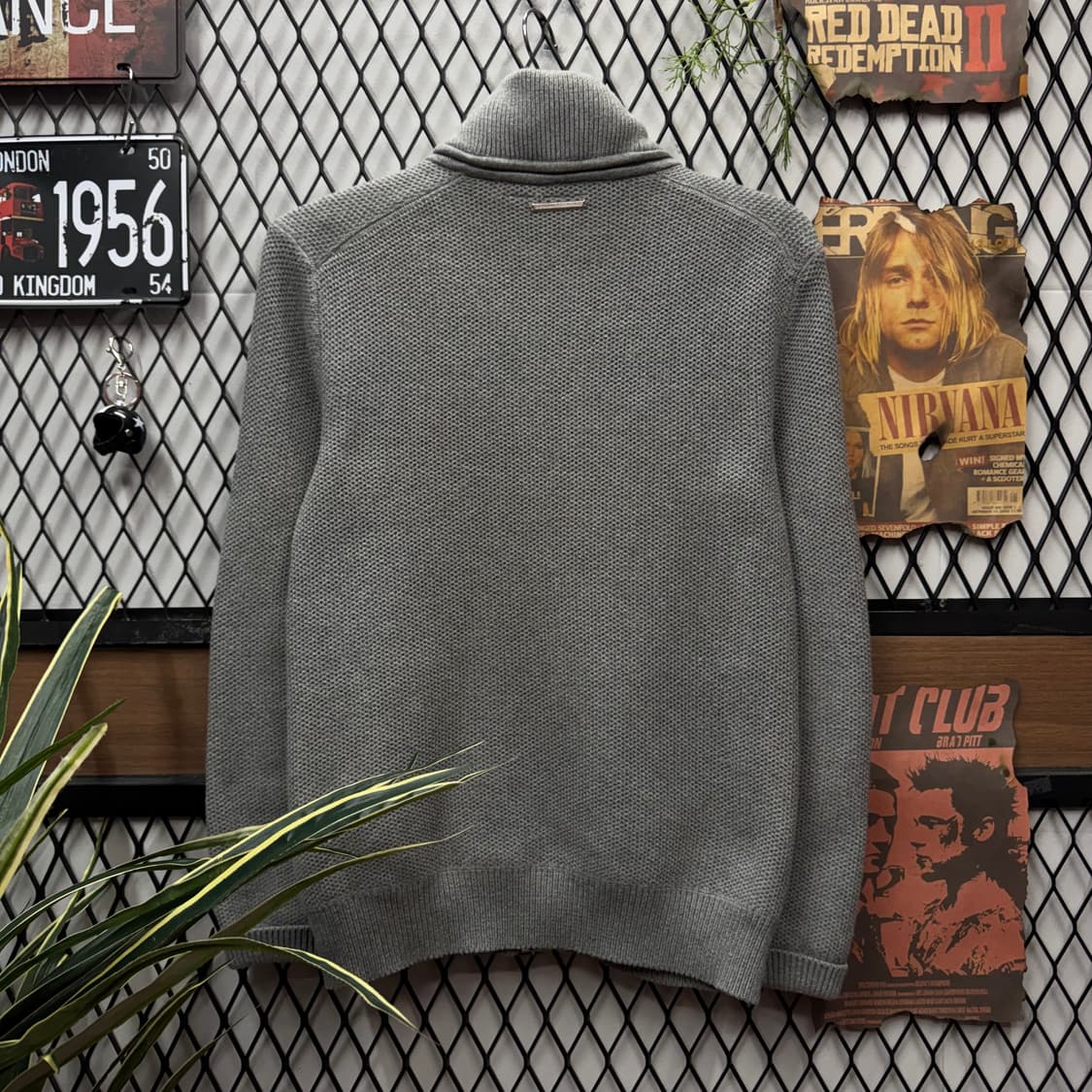 아르마니 익스체인지 숄 칼라 혼방 니트 자켓 그레이 상품이미지2