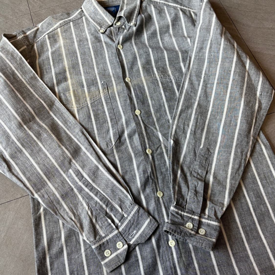 80년대 홍콩 생산 갭 그레이 스트라이프 셔츠 상품이미지9