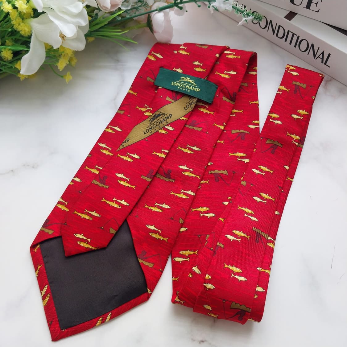 롱샴 실크 낚시 패턴 넥타이 9cm S등급 K574 상품이미지7
