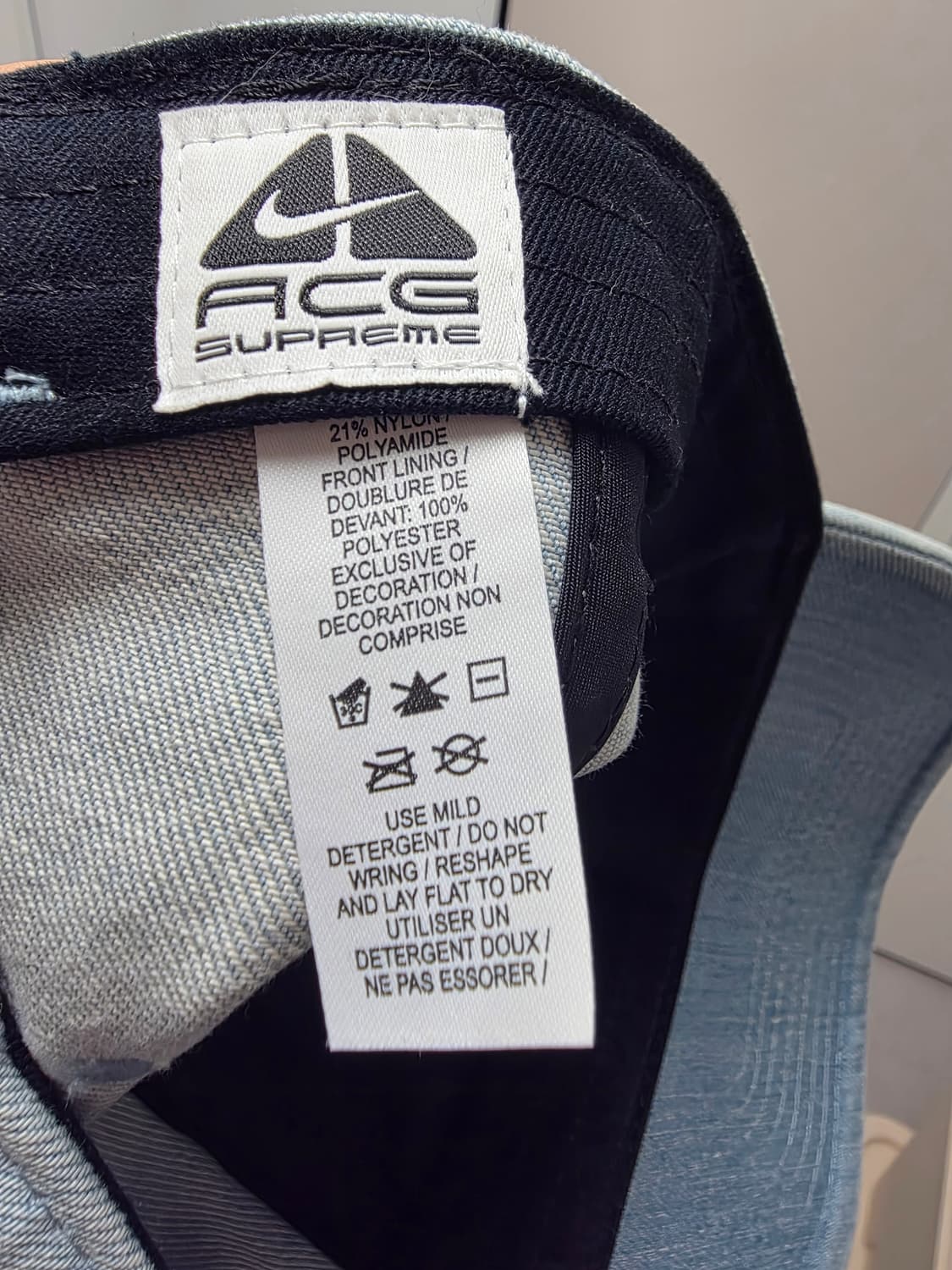 슈프림 x 나이키 ACG 데님 6-패널 캡 워시드 블루 - 22FW 상품이미지6