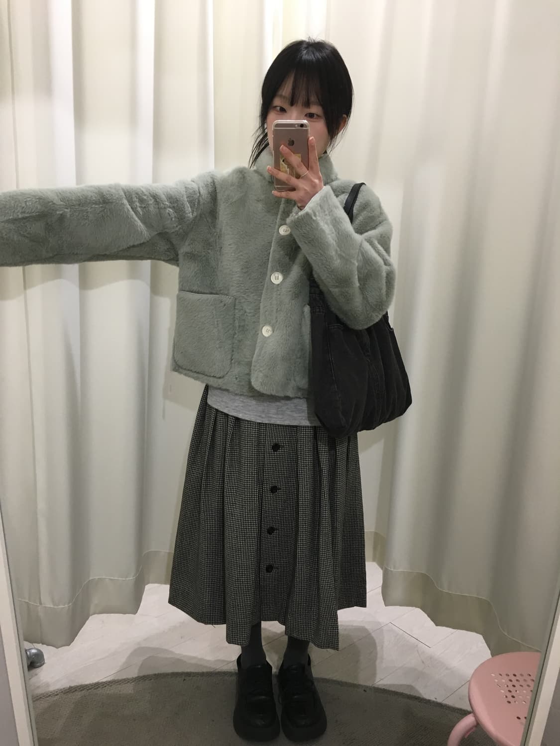 체크 버튼 플리츠 스커트 상품이미지3