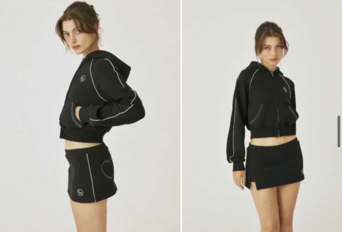 택O) 쓰리타임즈 piping crop hoodie M 상품이미지3