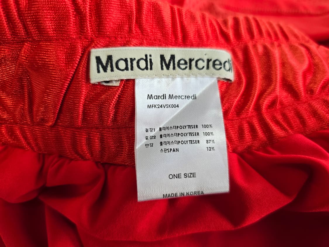 마르디 메크르디 새틴매쉬 플리츠 미니스커트 레드 F 상품이미지6