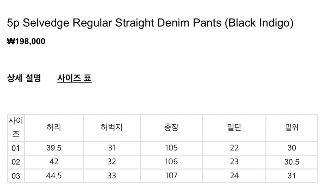3)우드비 5P 셀비지 레귤러 데님 블랙인디고 상품이미지3