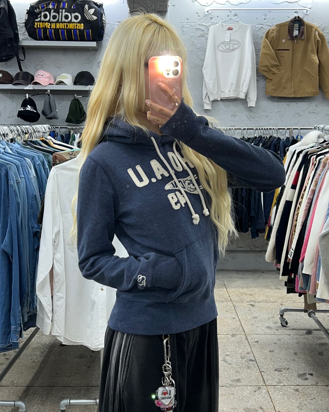 착샷O 후아유 블루그레이 후드 상품이미지3