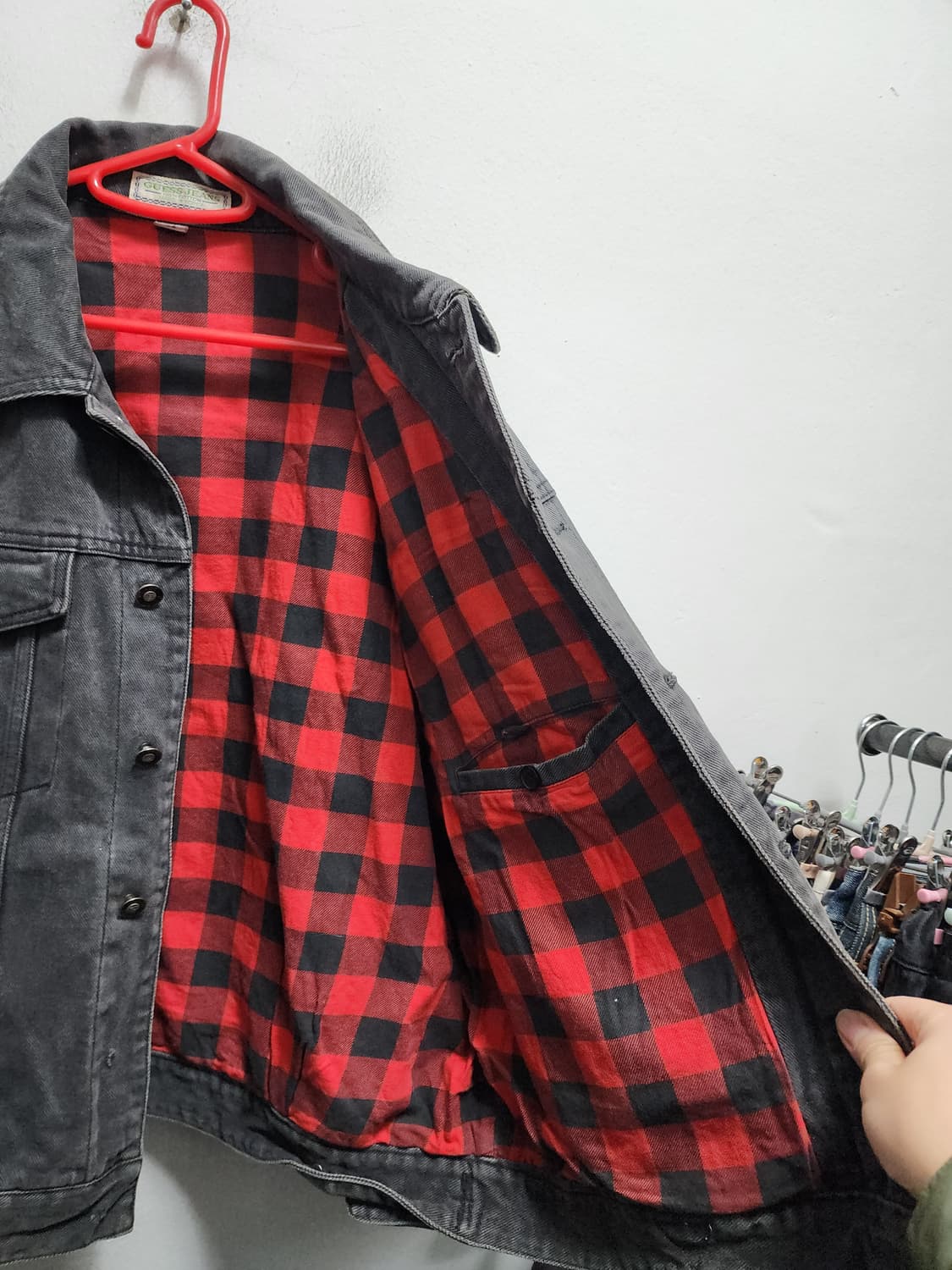 90s 게스 데님 체크안감 흑청자켓 상품이미지7