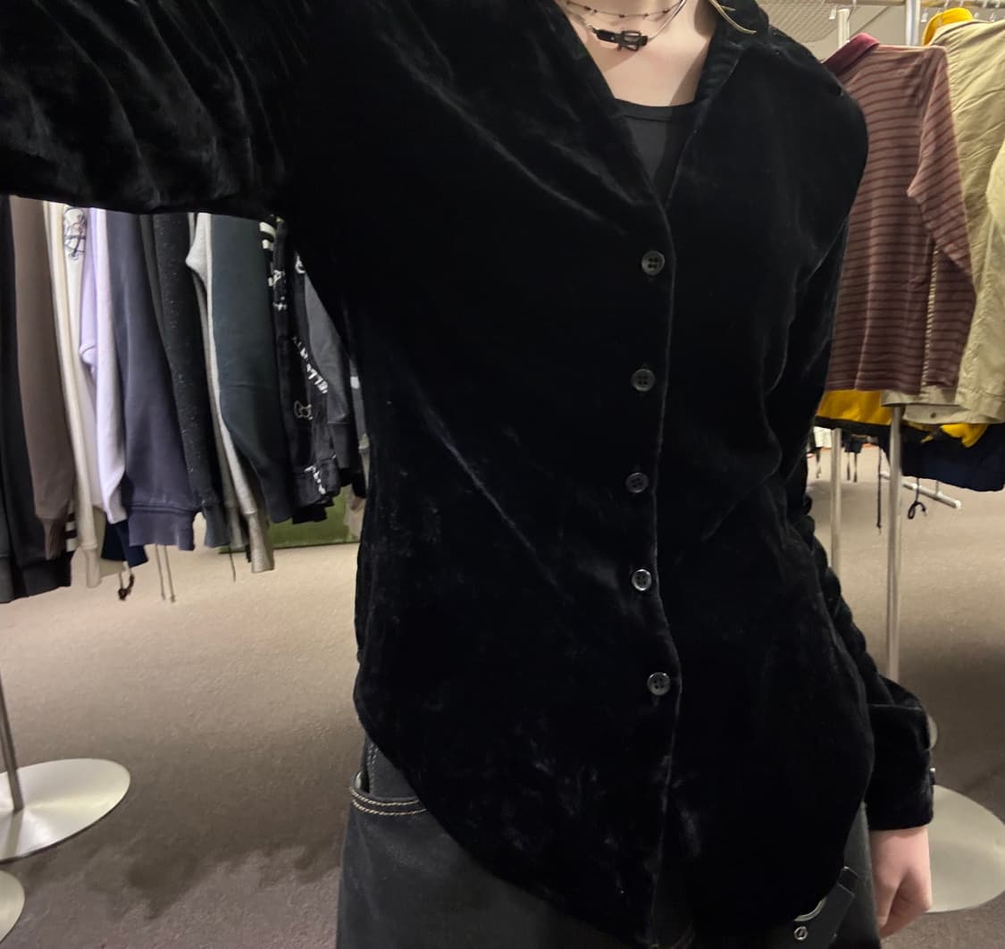 OS)재패니즈 빈티지 여성 블랙 벨벳 셔츠 상품이미지1