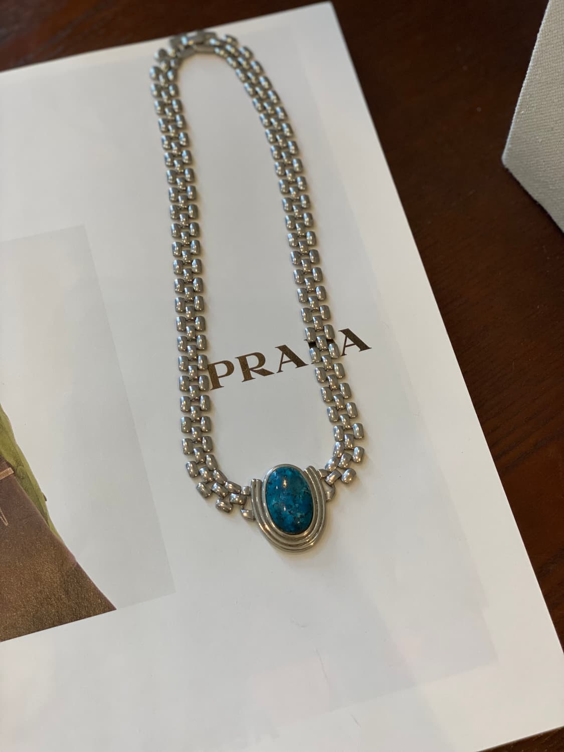 일본 빈티지 터키석 무드 은장 체인 목걸이 상품이미지4