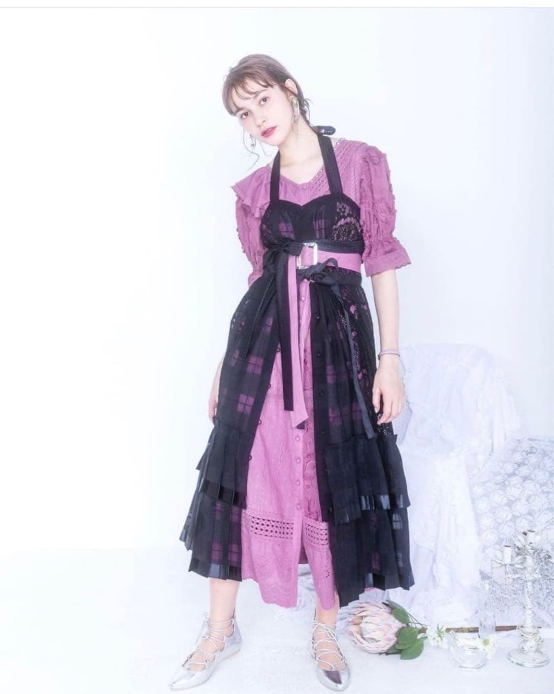 rurumu: 레이스업 플리츠 원피스 상품이미지9