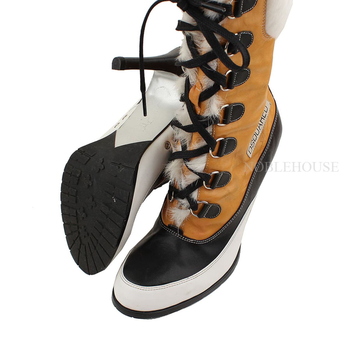 디스퀘어드2 탠저린오렌지 퍼장식 레이스업 미들부츠 38 상품이미지6