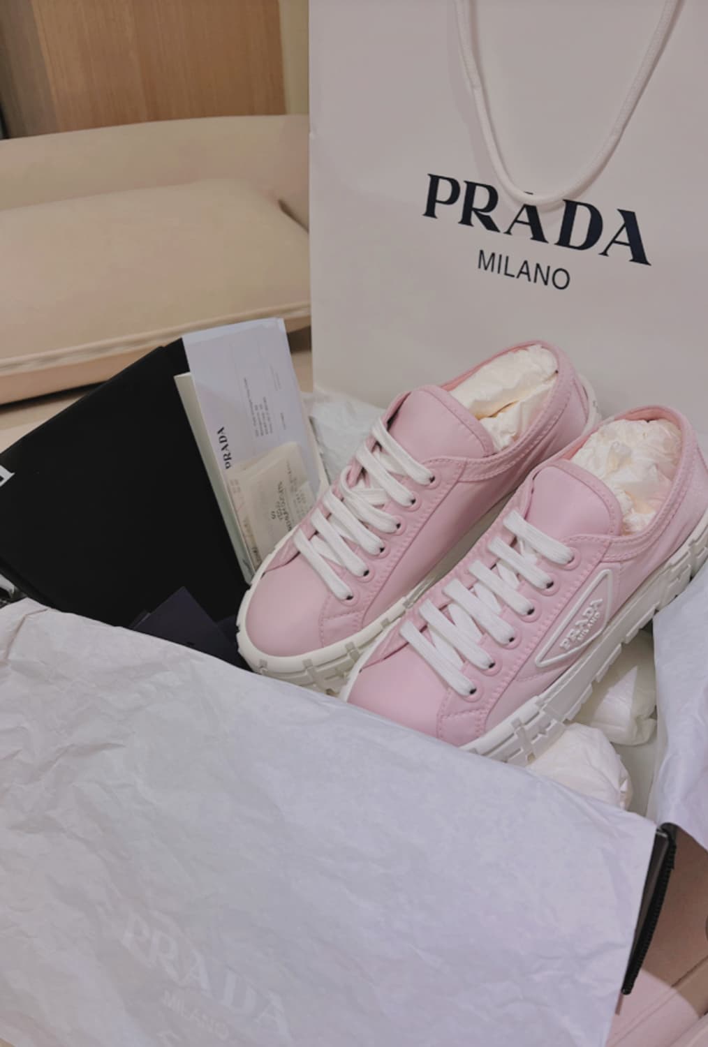 프라다 더블휠 개버딘 스니커즈 핑크 상품이미지5
